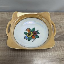 Noritake Morimura Lusterware Dish 8 Inch Square Handled Floral Gold Peach Japan picture