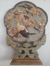 Vtg Detailed Hand Carved Soapstone Table Sceen Birds Butterflys Flowers 10