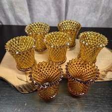 Vintage Amber Diamond Peg Votive Holders Lot of 7 Gold MCM Cottagecore picture