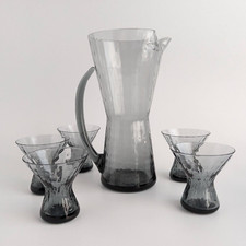 1950s Morgantown - Hoffman House - Martini Set (Rare Steel Blue) MCM Bar Glass picture