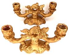 Vintage 1970s Home Interiors Gold Ceramic Hollywood Regency Candelabra Set Of 2 picture