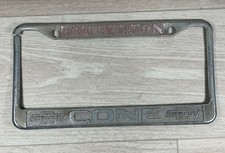 vtg Fullerton California Cone Chevrolet Dealer License Plate Frame Metal Broken picture