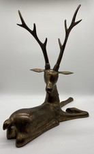 Vtg Sarreid Style Brass Resting Stag Deer Sculptures Hollywood Regency MCM Large picture