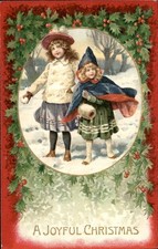 Christmas Children in Winter Clothes Winter Scene c1900s-10s Vintage Postcard picture