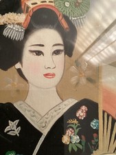 Vintage Japanes Oil Painting, Geisha,Black Frame Signed By Unknown Artist picture