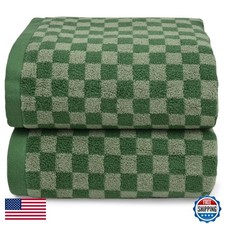 Jacquotha Luxury Bath Towels Bathroom Green Checkered (54x28 Inches) - Cotton picture