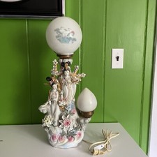 Vtg antique Chinese Oriental Japan Geisha Table Lamp Porcelain Floral 17