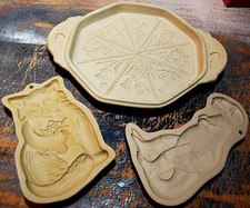 Vtg SET 3 Brown Bag Cookie Art Shortbread Molds THISTLE/ TYRANNOSAURUS/KITTY CAT picture