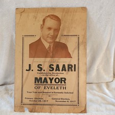 1917 Mayor Re-Election Poster Eveleth Minnesota J.S. Saari picture
