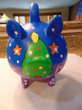Signed Handpainted Yucatan Mexican Pottery Pig Coin Bank ChristmasTree picture