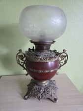 Antique Victorian Bradley & Hubbard Oil Lamp Ornate Base Etched Globe Unused picture