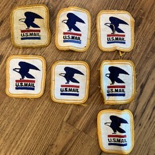 7 Vintage U.S. Mail Eagle Patch Sew-On 3 1/4”- Embroidered Yellow Border USPS picture