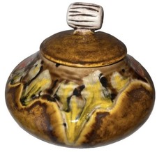 Bitossi style pottery canister lidded vessel dish drip glaze picture