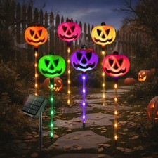 Whimsical Solar Pumpkin Lights for Outdoor Halloween - Set of 6 Color Changing picture