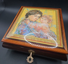 Vintage Reuse Edna Hibel Mother  Child Brass Footed Music Jewelry Trinket  Box picture