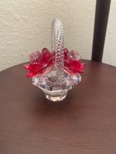 H&D HYALINE & DORA Red Crystal Rose Flower Basket Figurine Collectable NEW picture