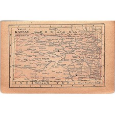Antique 1889 Map of Kansas 1889 Pocket Map Engraving SAG4-H3 picture
