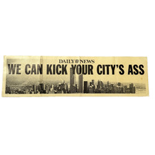 90s vtg NY DAILY NEWS Bumper Sticker WE CAN KICK YOUR CITY'S A** Newspaper WTC picture
