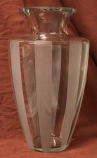 EISCH GERMAN ART GLASS CLASSIC LARGE HEAVY VASE CLEAR & FROSTED STRIPE 10 3/4