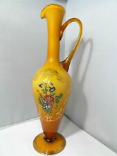 Murano Ewer Pitcher Amber Cased Glass Flowers & Gold Decorated-Italy  picture