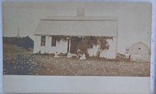 Antique RPPC Real Photo Postcard Early 1900's Small House People Gathered on Law picture