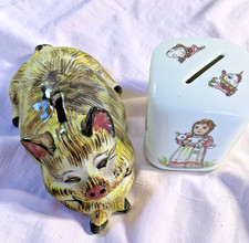 Vtg 1976 Enesco Suzys Zoo Pig Bank & 1986 Shafford Mother Goose Bank Lot of 2 picture