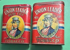 (2) Vintage Union Leader FAT BOY Uncle Sam Tobacco Tins Redi Cut Sides Variation picture