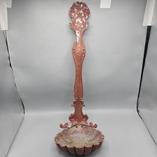 Vintage Red Cast Metal Spoon Wall Plant Planter Scallop Farmhouse Chic Chippy picture