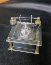 Vtg 1970s Sankyo Brass Acrylic Telephone Music Box 