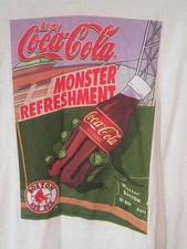 Vintage Red Sox CocaCola Monster Single Stitch FOL Tag T-Shirt SS Size XL White  picture