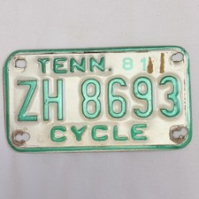 Vintage 1981 Tennessee Motorcycle License Plate Tag CYCLE ZH 8693 Man Cave Decor picture