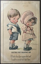 Vintage Twelvetrees 1916 Valentine Postcard Children Boy Girl Kiss Embossed picture