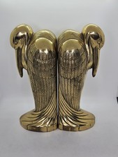 Pair Of Vintage Brass Pelican Crane Ibis Bird Bookends MCM 10