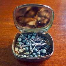 Vtg Hallmarked Sterling Silver Moss Agate Rosary & Antique Moss Agate Snuff Box picture