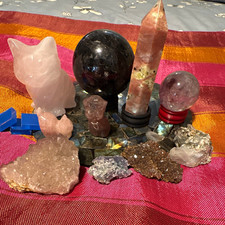 Mixed Crystal & Mineral Specimen Lot w/ Spheres, Tower Point, Carvings, Clusters picture