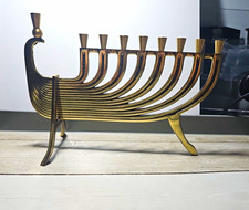 Vintage Israel Hen Holon/Chen Cholon Solid Brass Hanukkah Menorah picture
