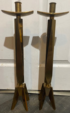 *** PAIR OF VTG HEAVY GOLDEN BRASS CATHOLIC CHURCH ALTAR CANDLE STICKS 19.125