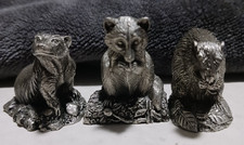1981 Franklin MINT June Lunger Woodland Animals Pewter Raccoon, Badger, Beaver picture