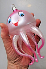 Vintage Glass Jumbo SMILY OCTAPUS JELLYFISH Christmas Ornament De Carlini Italy picture