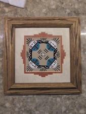 Authentic Navajo Sand Painting VTG 7x7 Native American Healing Art  picture