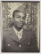 HANDSOME YOUNG African American Soldier smirks in painted BLACK STUDIO photo picture