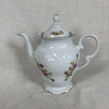 Vintage Wawel China Tea Pot White And Pink Floral Gold Rim 9” Made In Poland picture