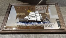 Vintage Cutty Sark Scotch Glass Mirror Sign Wood Frame Pub Bar Man Cave  picture