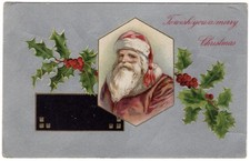 Antique Christmas Postcard featuring Santa Claus and Holly, likely by Winsch picture