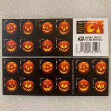 USPS JACK O LANTERNS HALLOWEEN BOOKLET OF 20 FIRST CLASS LETTER STAMPS picture