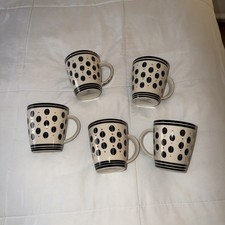 5 Vintage MOD Pedestal Black & White Coffee Mugs Cups Complete Set picture