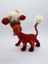 Vintage Regd Design Hong Kong Red Flocked Bull Cow w/Big Eyelashes Figurine picture