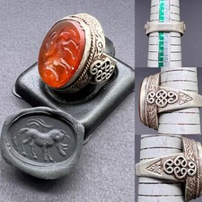 Elegant Beautiful Old Natural Carnelian Agate With Intaglio Seljuk Sliver Ring picture
