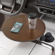 Car Tray & Car Desk for Laptop, 360° Rotating Wood Cup Holder Table, Steering Wh picture