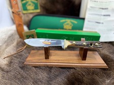 1968 Vintage Puma 6398 Hunter's Friend Knife Stag Handles Mint Green/Gold Box picture